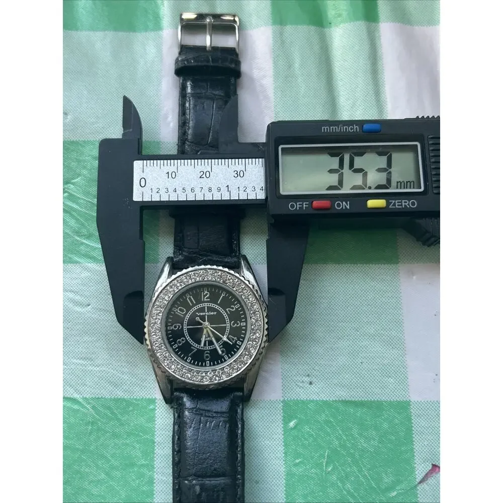 Vernier Black Dial And Band Silver Case Women’s Quartz Watch